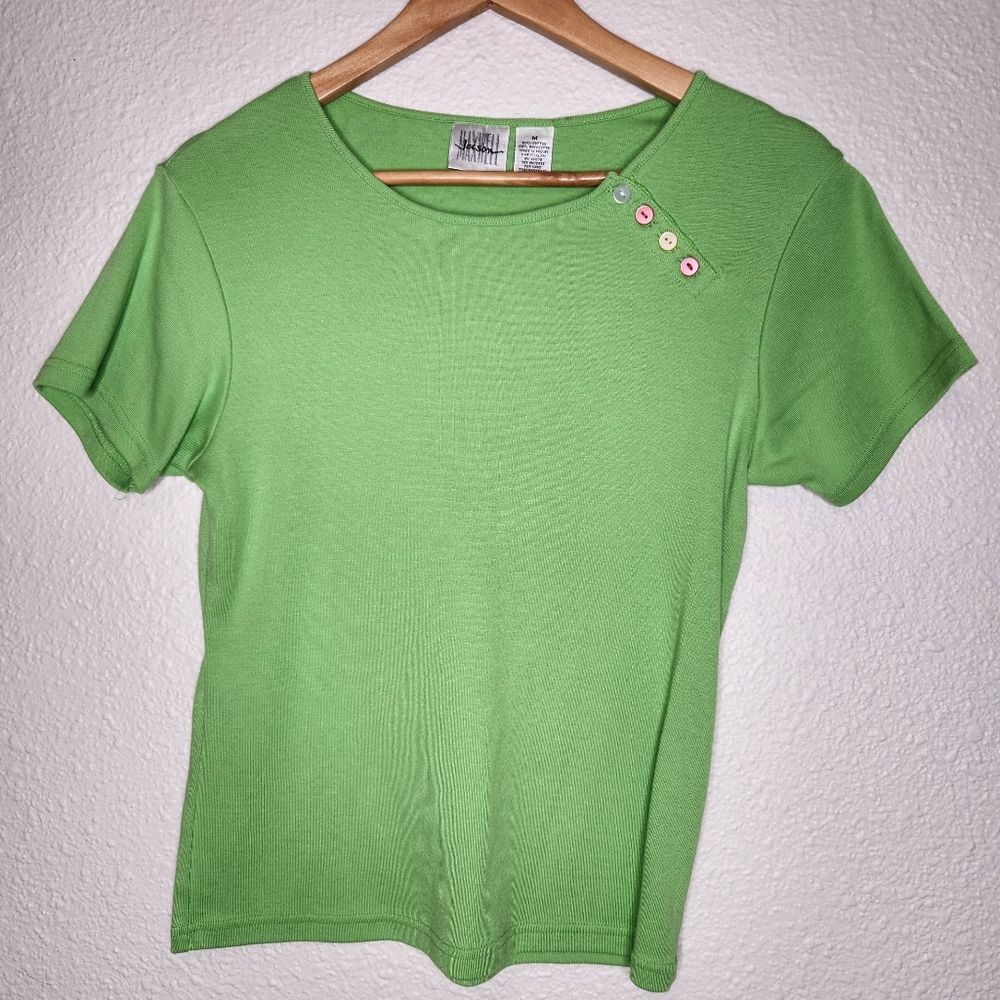 Jason Maxwell Apple Green Top Asymmetrical Colored Button Accent Women's Size M